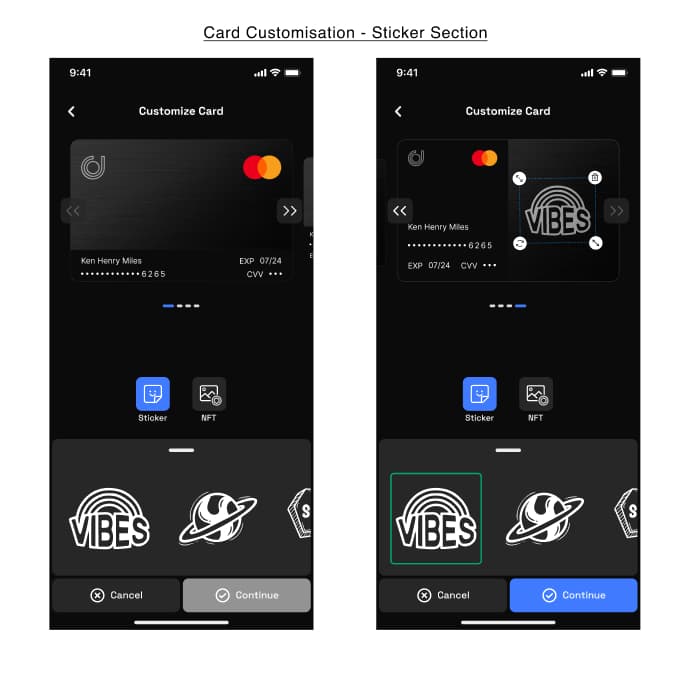 Sticker customisation screen